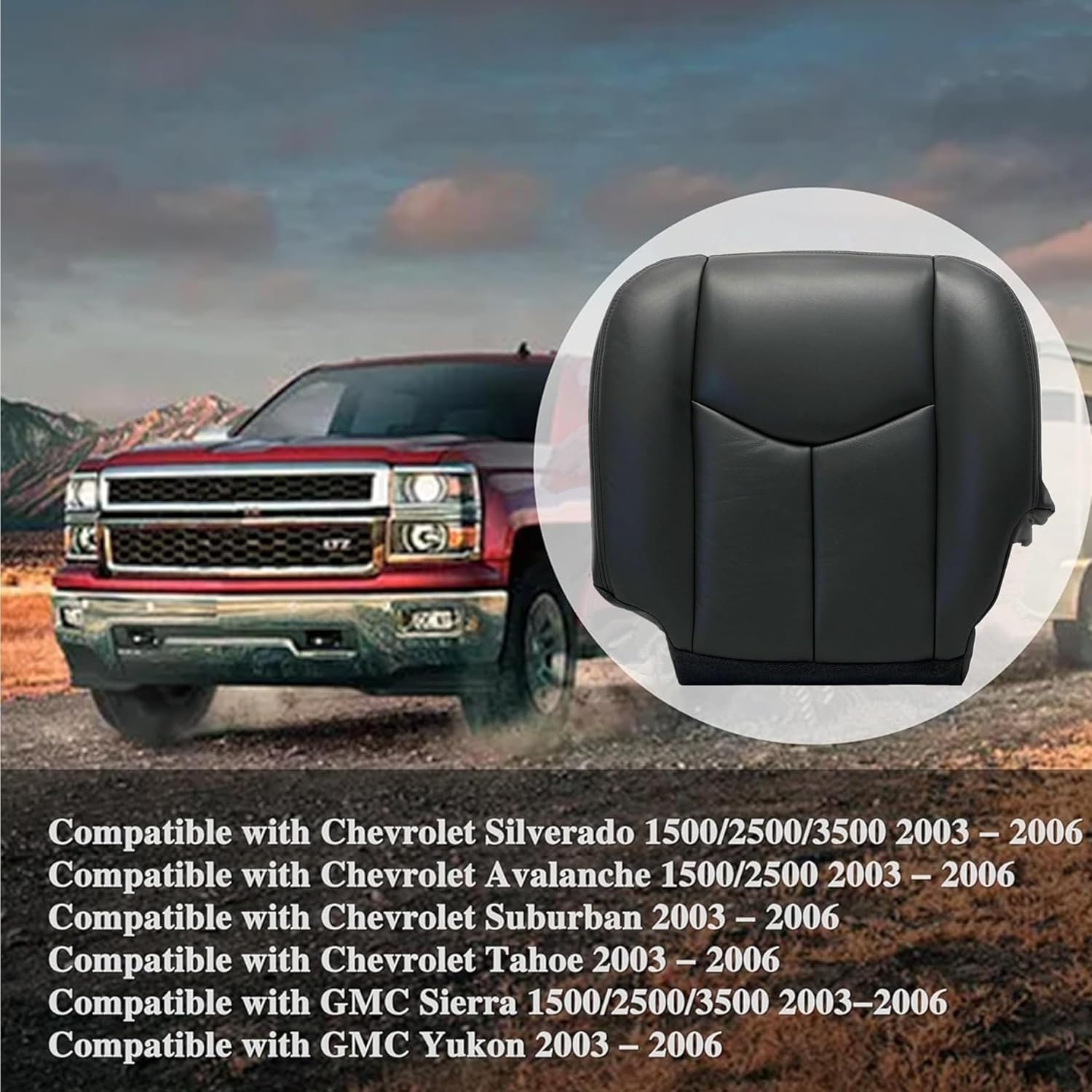 Leather Driver Side Bottom Foam Cushion ＆Replacement Seat Cover Dark Gray（#692 or 69i） Fit for Chevy Silverado Avalanche Tahoe Suburban/GMC Sierra Yukon 2003 2004 2005 2006