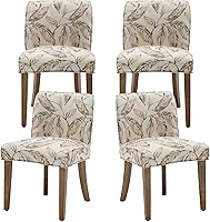 Vista 1 de Farmhouse Dining Chairs Set of 4 Upholstered Floral Pattern Kitchen Chairs with Low Back, Linen Dining Room Chairs with Wood Legs for Home