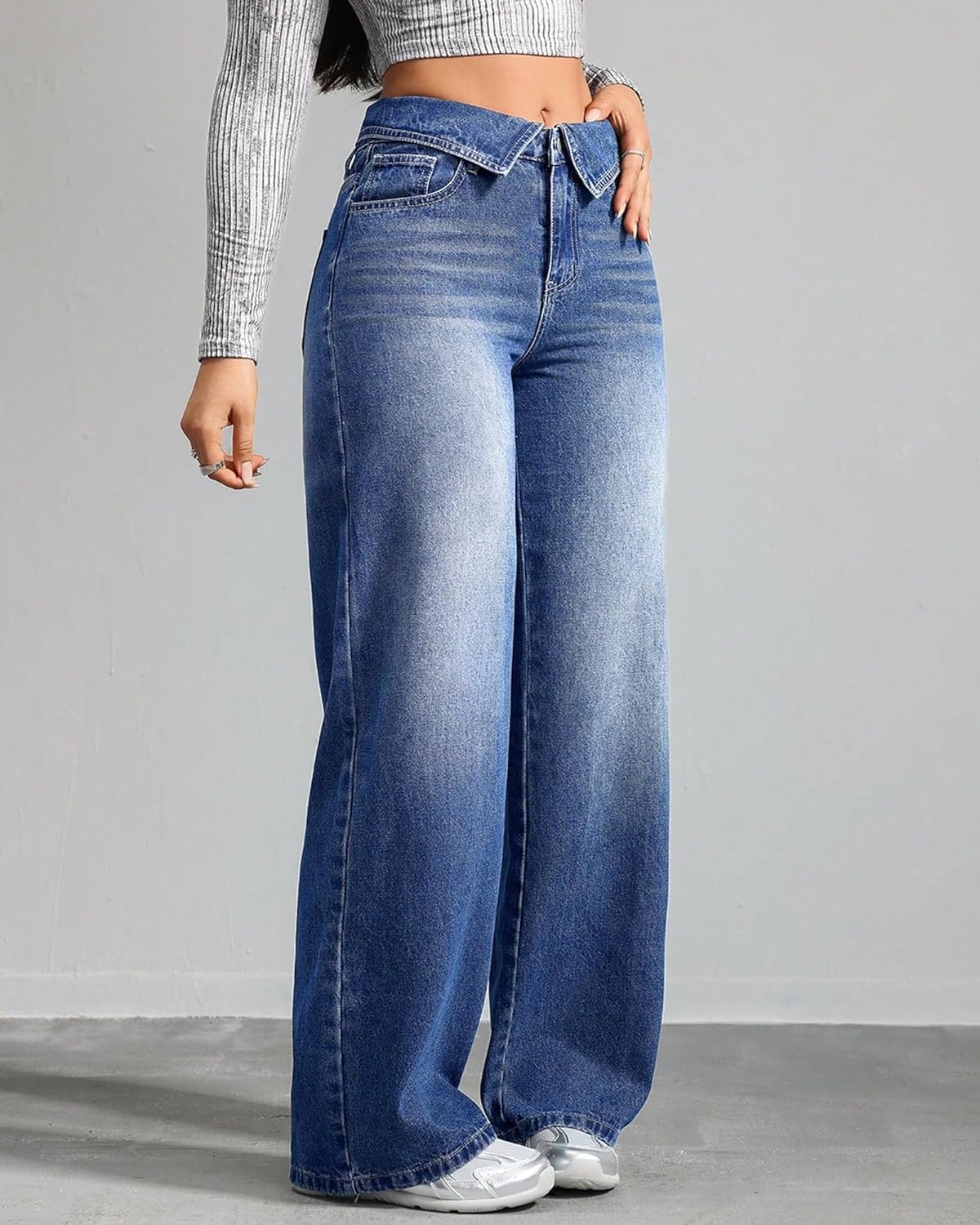 Women's Wide Leg Jeans High Waist Stretchy Baggy Jeans Loose Fit Casual Trendy Denim Pants Y2k Boyfriend - Image 2