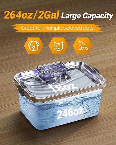 Miniatura 2 de Fuente de agua para perros grandes de 2 galones264 onzas, dispensador de agua para mascotas de gran capacidad, fuente de agua de acero inoxidable,