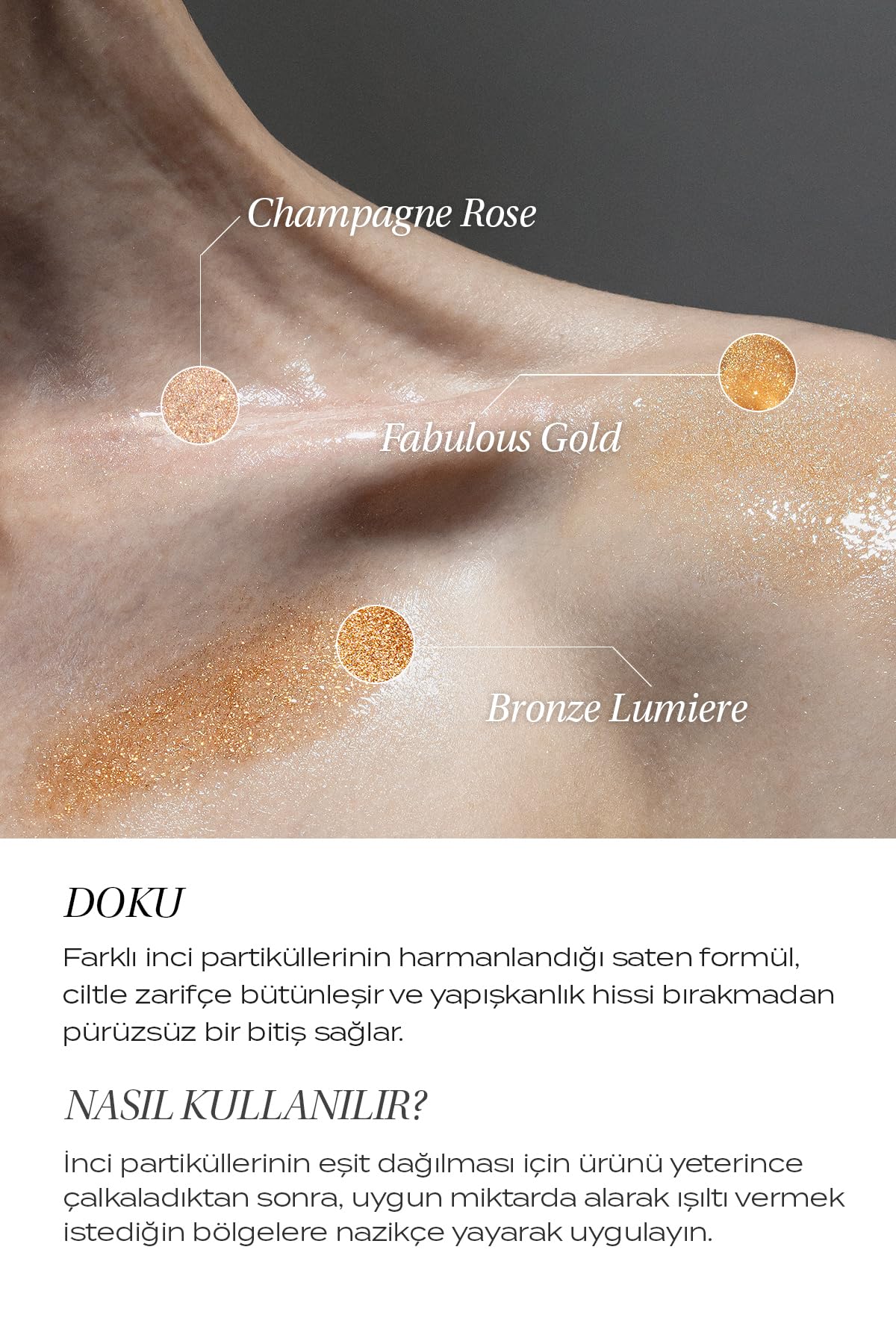 KUNDAL İnce Dokulu, Renkli ve Işıltılı Vücut Yağı Satin Glow Shimmer Oil (Champagne Rose)