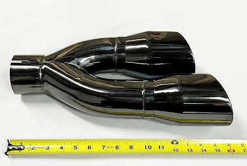 Miniatura 6 de Punta de escape 4.00" doble salida 16.00" largo 3.00" entrada ángulo inclinado negro cromo grafito 304 inoxidable WDWD304016-300-GB-SS Wesdon Punta