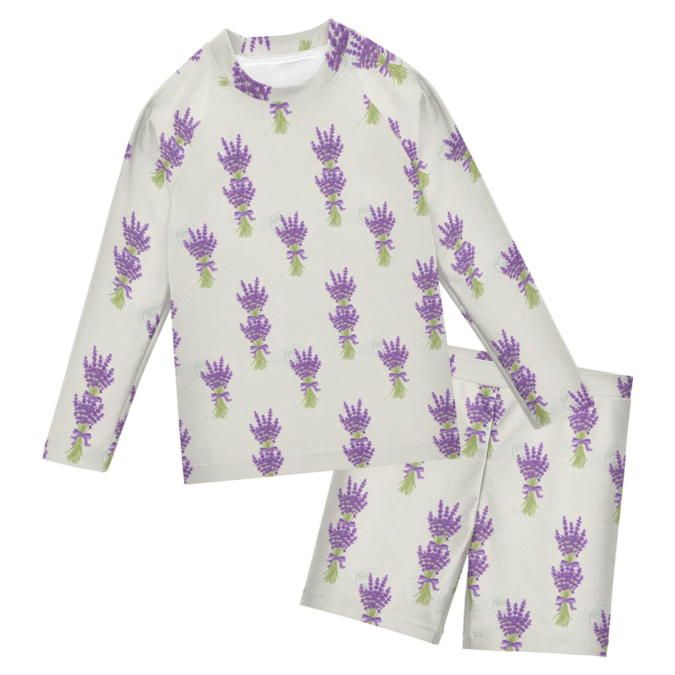 Purple Lavender Flowers Baby Boys' Toddler Long Sleeved Rashguard Swim Bathing Suit Set B0405135