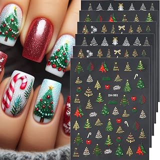 Christmas Tree Nail Stickers Xmas Nail Decals 6PCS 3D Self-Adhesive Cute Tree Snowflake Sticker for Nail Holiday DIY Manicure Accessories Slider Supply Christmas Nail Art Sticker for Women Decorations