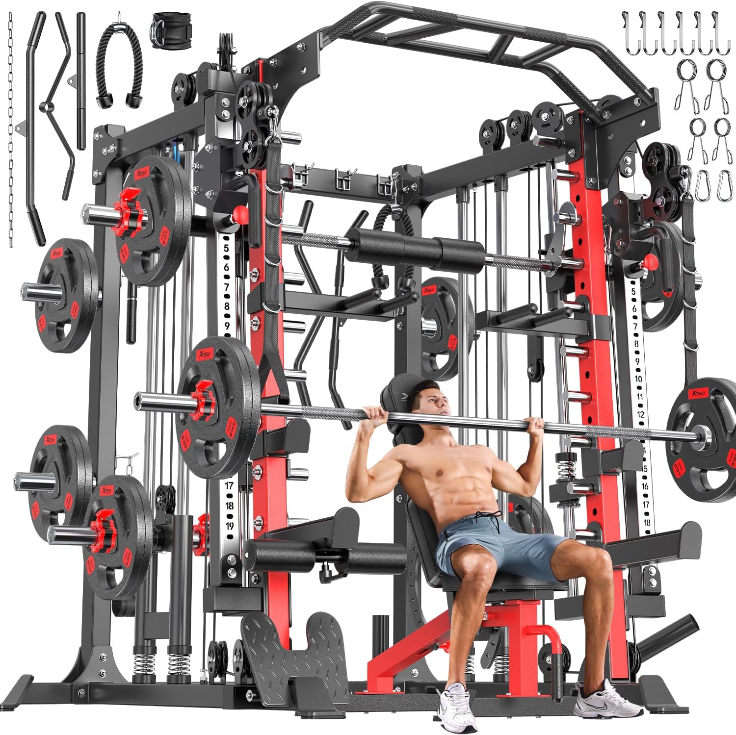 XGSW Multi-Purpose Smith Machine - Weight Rack Set with Cable Crossover System