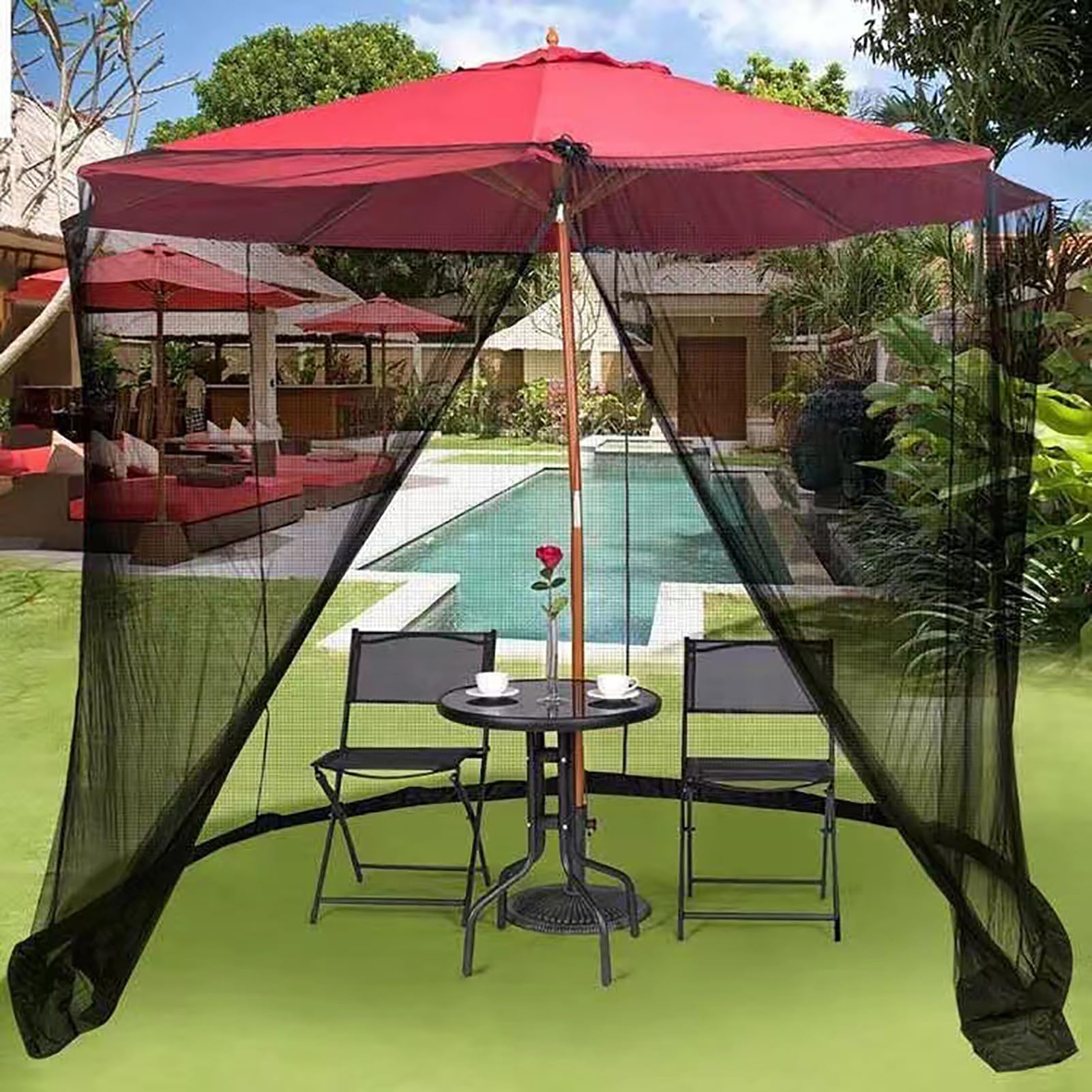 Zewnętrzna siatka przeciwsłoneczna dla 7-10 ft parasola patio, siatka przeciwsłoneczna, lekka trwała regulowana moskitiera z podwójnym zamkiem błyskawicznym, nadaje się do Patio Camping parasola
