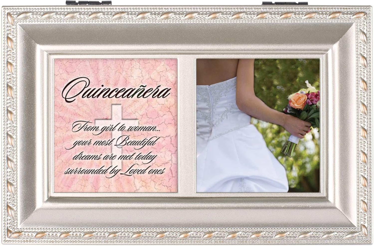 Cottage Garden Quinceañera from Girl to Woman Champagne Rope Trim Petite Music Box Plays Light Up My Life - Image 2