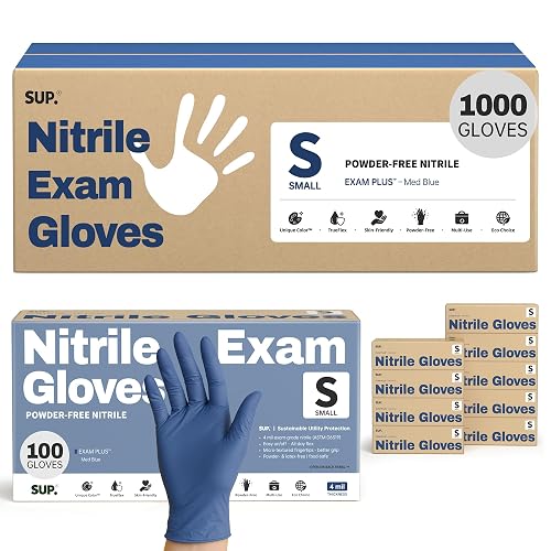 Supmedic SUP Exam Plus® Nitrile Gloves, Powder-Free Disposable Med Blue | 4 MIL EXAM+ • Medical Exam Grade • Latex-Free • Textured Fingertips • Touchscreen Compatible • Cooking • Cleaning • Food Prep