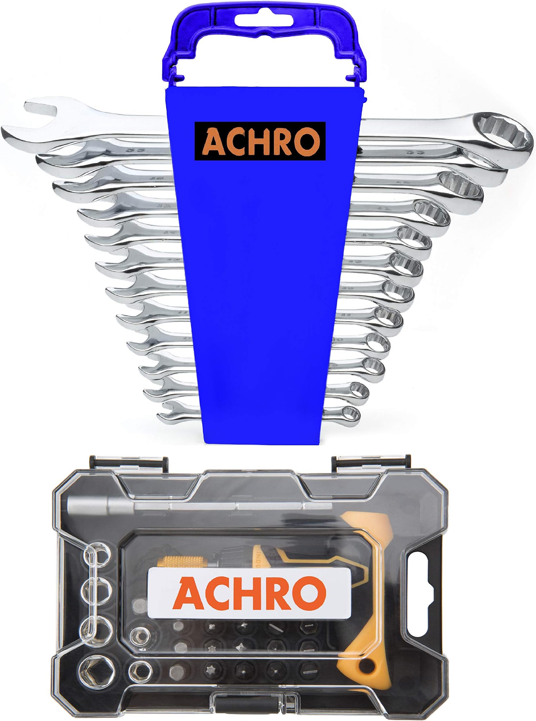 ACHRO Tool Kit Set Chrome Steel Professional Industrial Grade 12 Pieces Combination Spanner Set and Screwdriver Set with Box Spanners (Pack of 36 Pieces Tool Kit Set for Home Use)