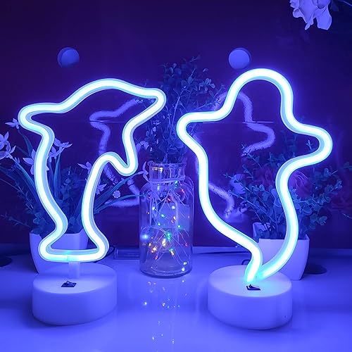 Vista 46 de JYWJ Letreros de neón con base de soporte, luz de neón alimentada por USB o 3 pilas AA, decoración LED de pared de escritorio, varias fiestas