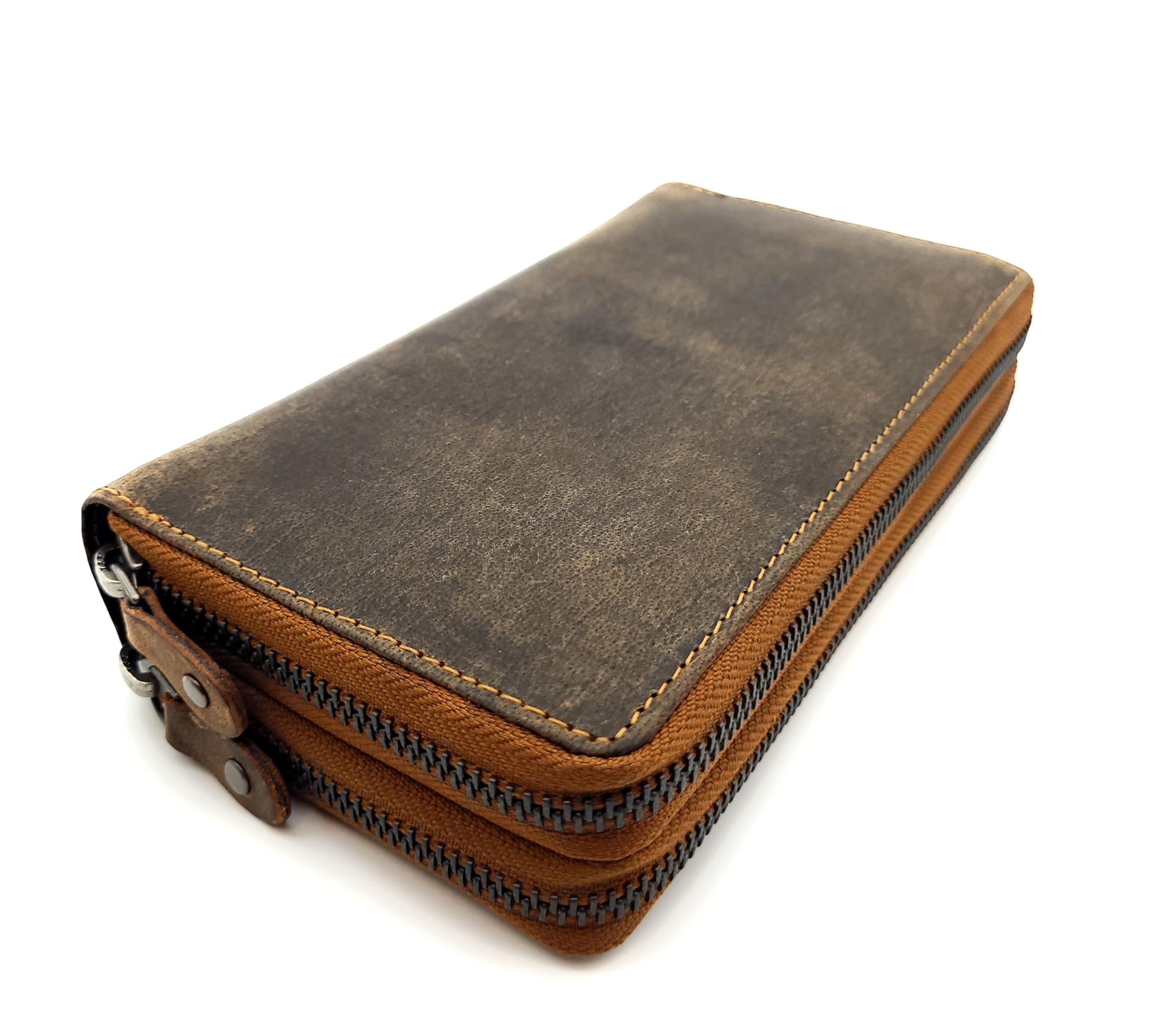 Portafoglio XL in pelle di bufalo, con protezione RFID, due cerniere in metallo, 25 scomparti per carte di credito, scomparto per monete, scomparto visibile, grande portafoglio in pelle per uomo e
