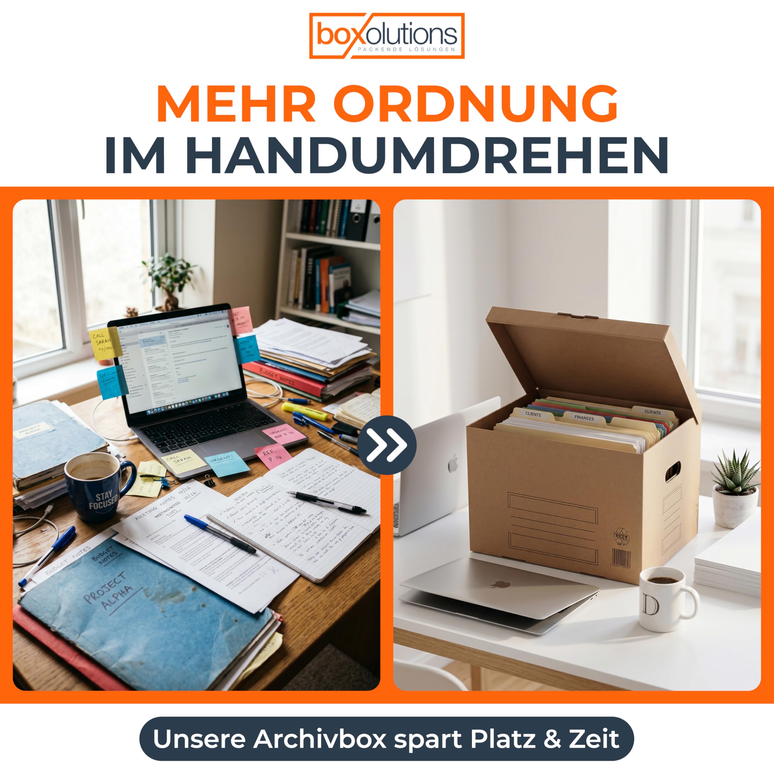 20 Stück Archivbox & Aktenkarton mit Klappdeckel – stabile Büro-Archivboxen aus Wellpappe für Ordner & Akten – stapelbar, wiederverwendbar, umweltfreundlich – 41x32x28,5 cm, für Büro-Archivierung