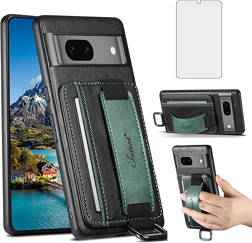 Asuwish Funda de teléfono para Google Pixel 7 5G Funda tipo cartera con protector de pantalla de vidrio templado y soporte delgado para tarjetas de