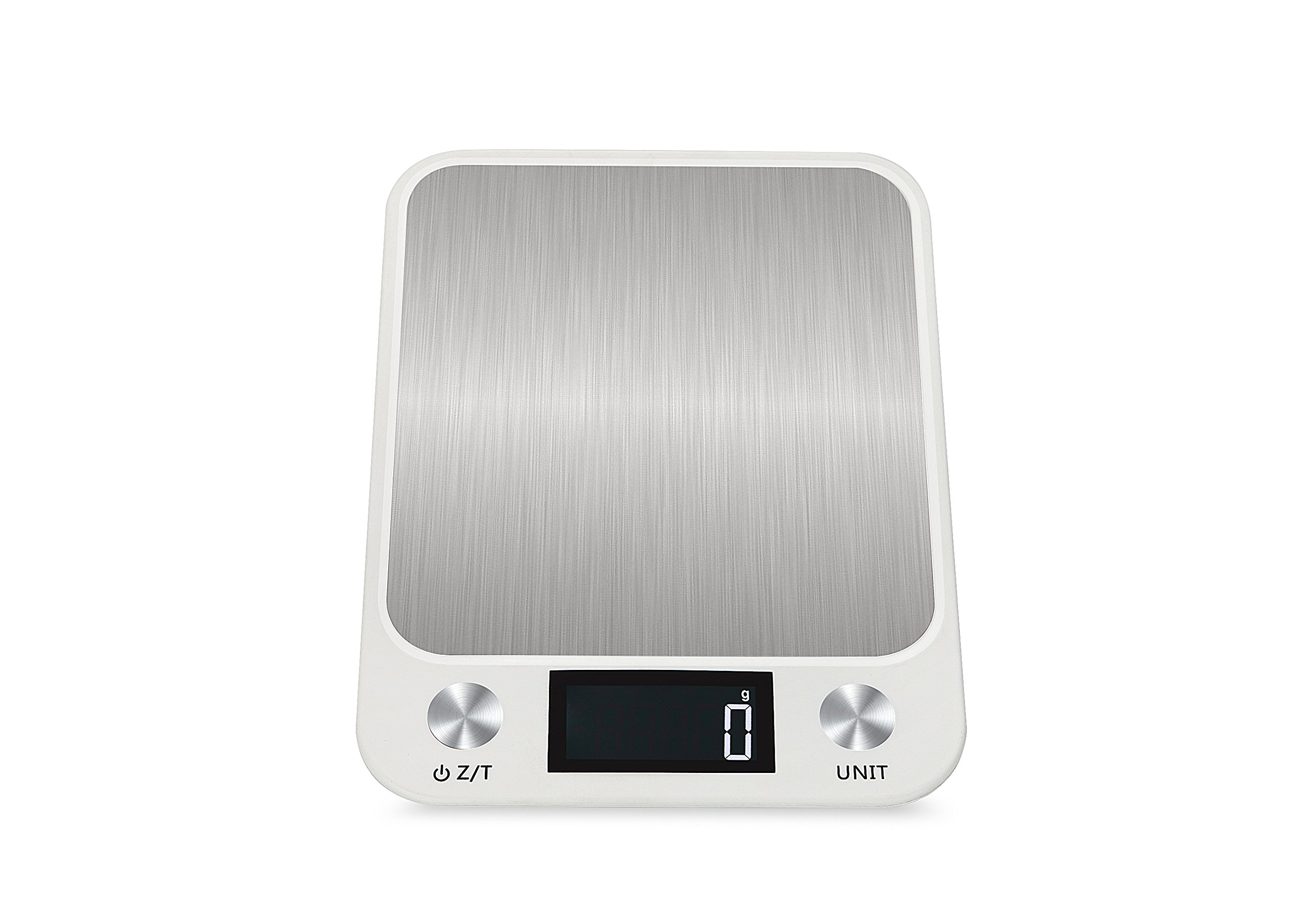 RoyalPolar Food Scale, Multifunction Digital Kitchen Scale High Accuracy Electronic Food Weight with Large LCD Display, Stainless Steel Platform, Ultra Slim, From 11lb/5kg up to 33lb/15kg (White, 10)