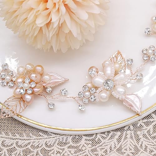 Miniatura 10 de Oriamour Diadema de cristal nupcial con perlas de agua dulce, diseño de flores, accesorios para el cabello de boda (plata)