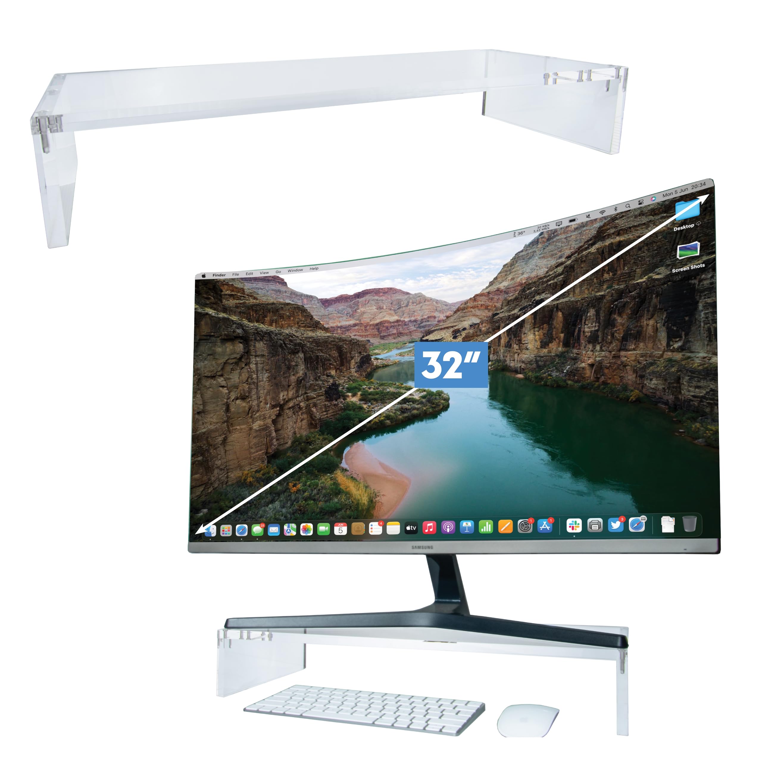 Mammoth High Grade Heavy Duty Clear Acrylic Computer Monitor Riser Stand for Home and Office, 20" Wide Base with 50LBs Load