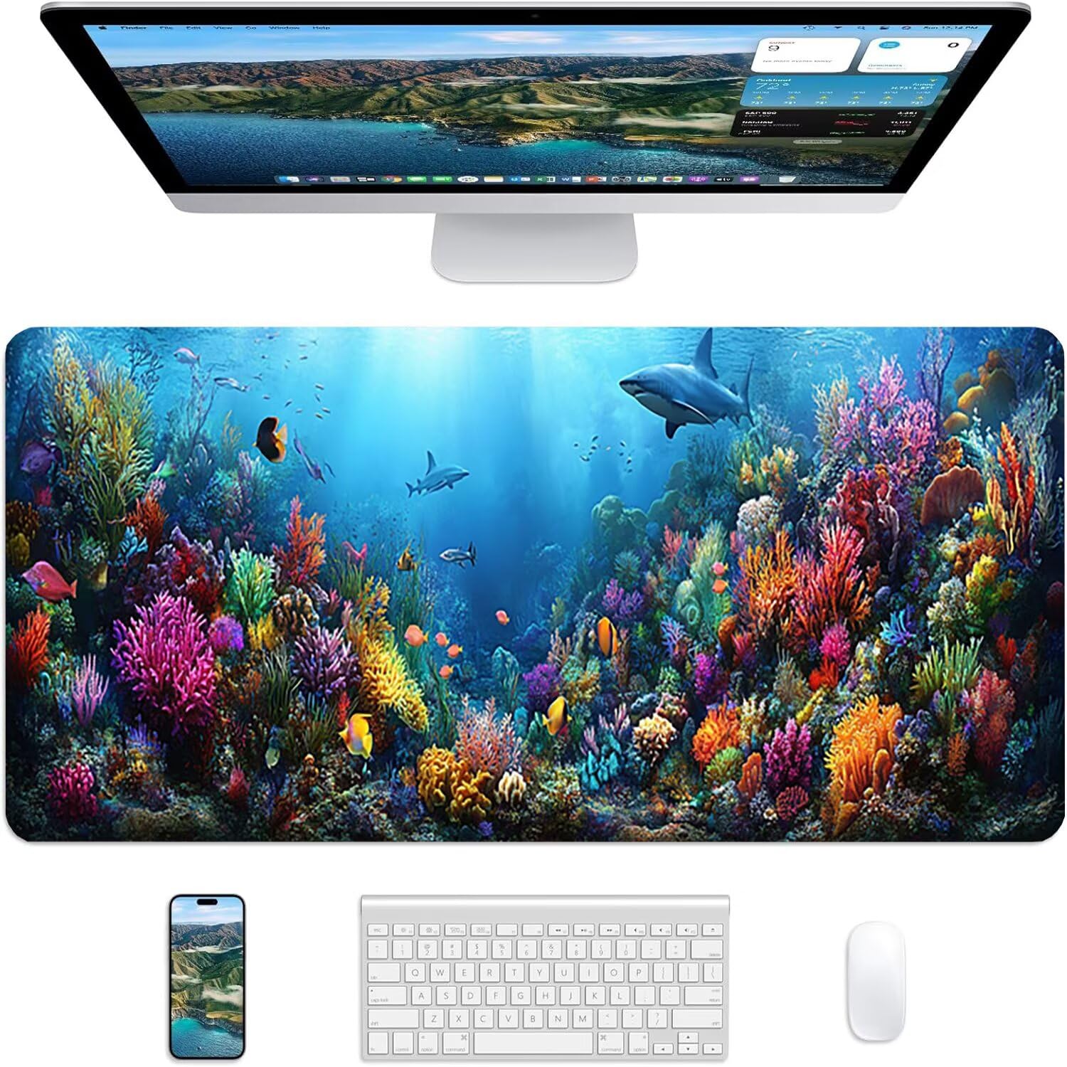 Lejnlnng Podkładka pod mysz do gier XXL, 160 x 80 cm, duża ocean mata na biurko, wodoodporna podkładka pod mysz XL, antypoślizgowa gumowa podkładka pod mysz z przeszytymi krawędziami do biura, do gier
