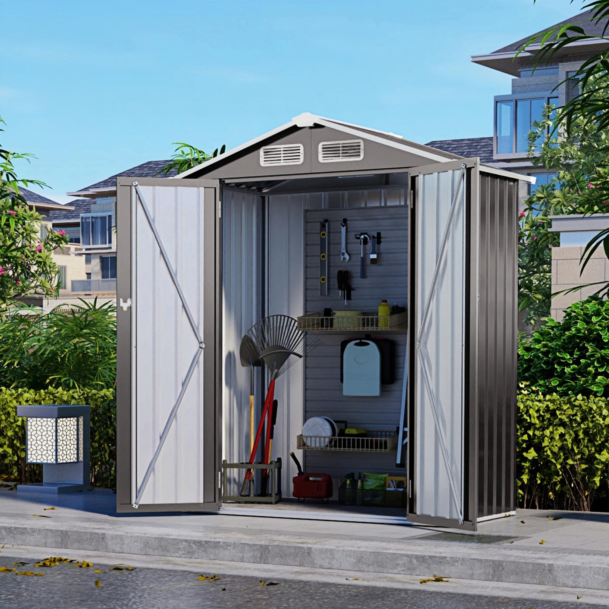 Amazon.com : Vigo huseeo 5x3x6FT Outdoor Storage Shed, Galvanized