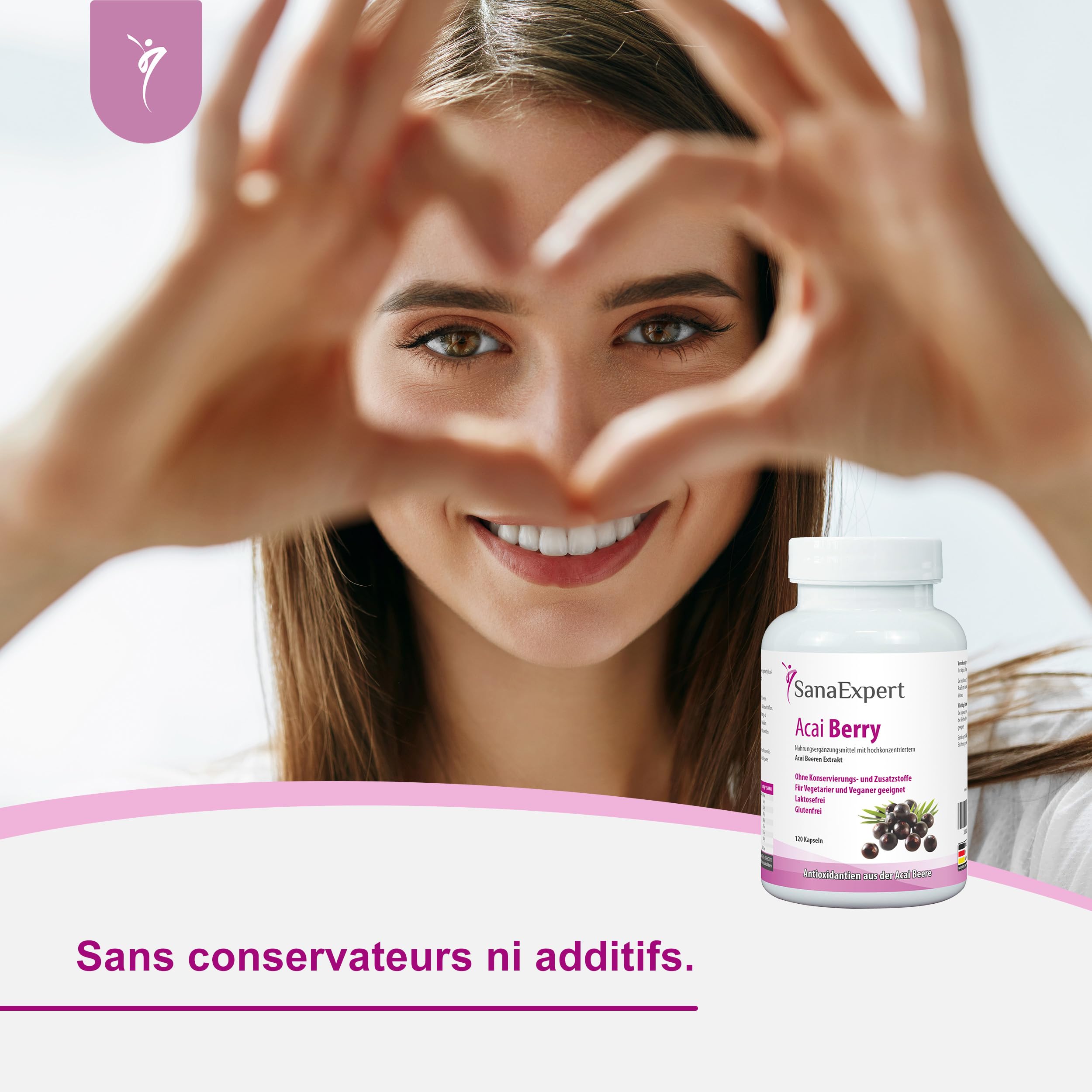 SanaExpert Acai Berry - Superaliment & Antioxydant Naturel - Extrait de Baies d'Açaï Pur - Complément Alimentaire en Gélules - Vegan - 120 Capsules