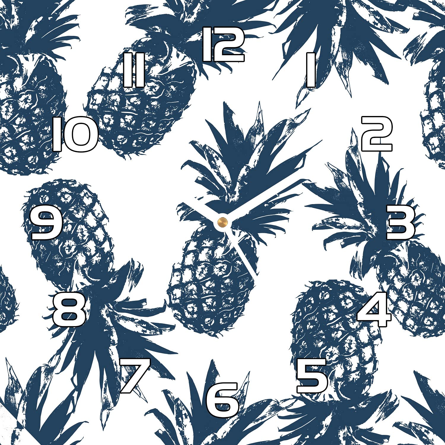 Horloge en verre cuisine salon moderne 30x30 cm murale impression fruits d'ananas feuilles