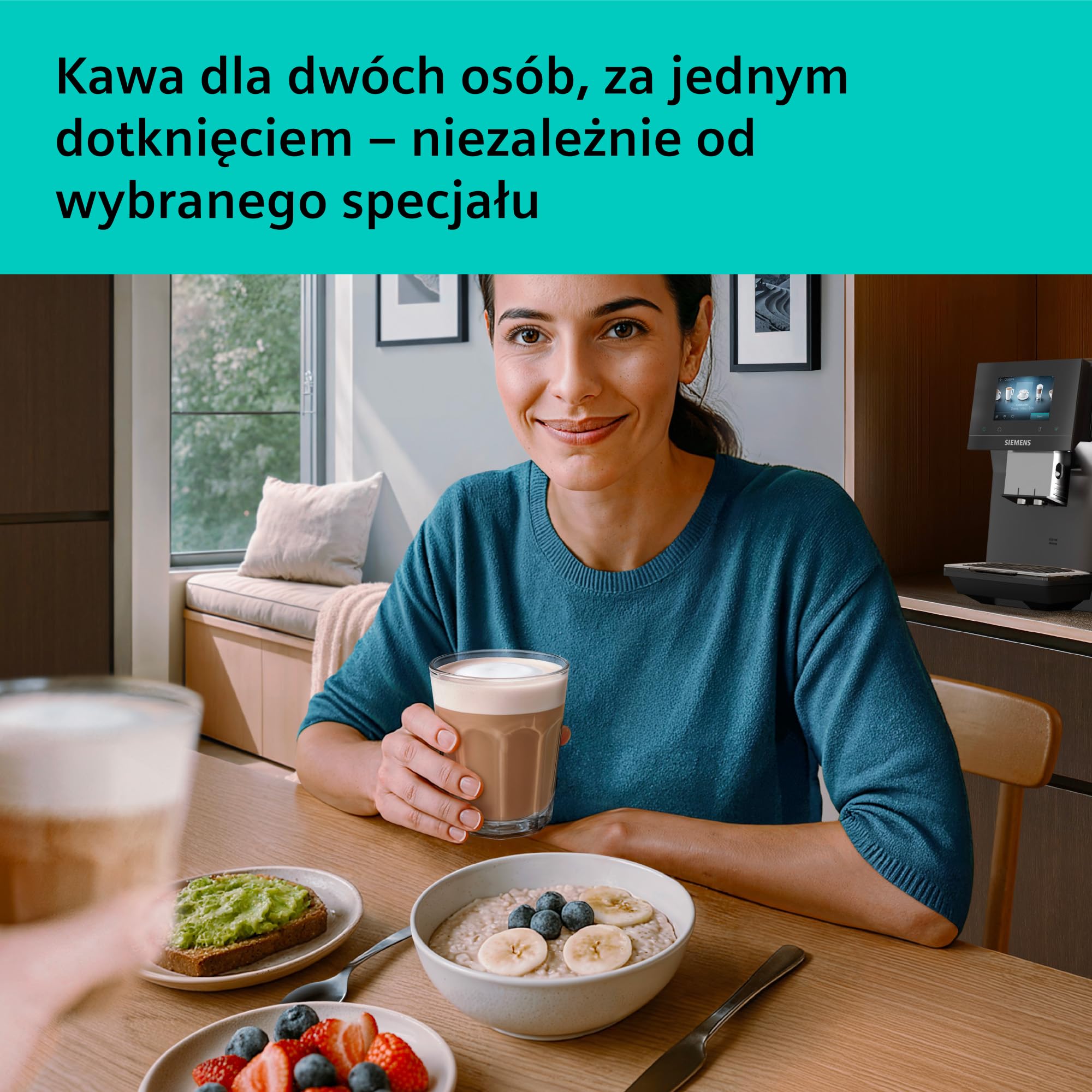 Siemens, automatyczny ekspres do kawy, EQ700 iAroma, wyświetlacz dotykowy, Cold Brew i Slow Brew, aplikacja Siemens Home Appliances, odcień morning haze, TP725E01