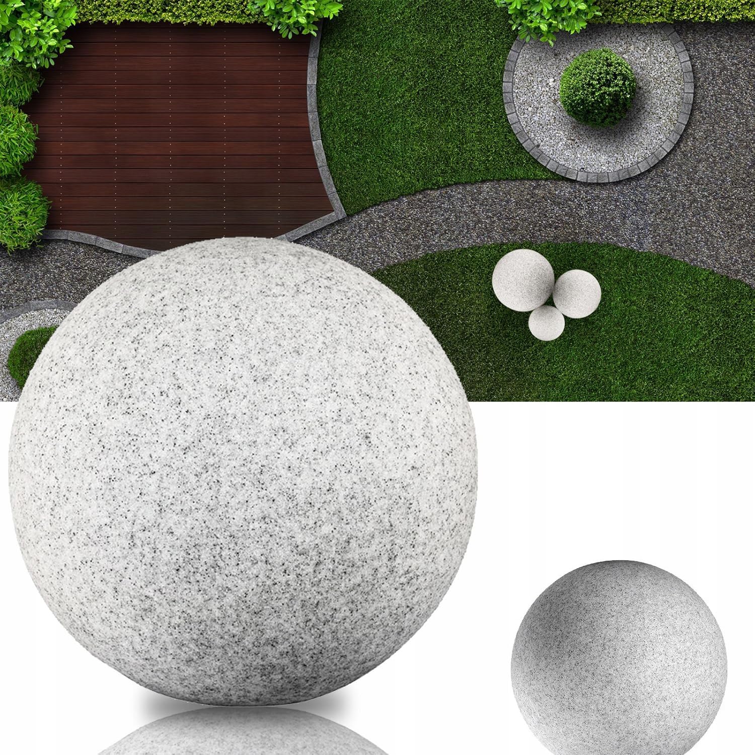 Stone IP65 Kugelleuchte für Garten - 40 cm Kugel Außenleuchte Naturstein Optik - E27 230V - winterfest - Erdspieße (Ø 40 cm)