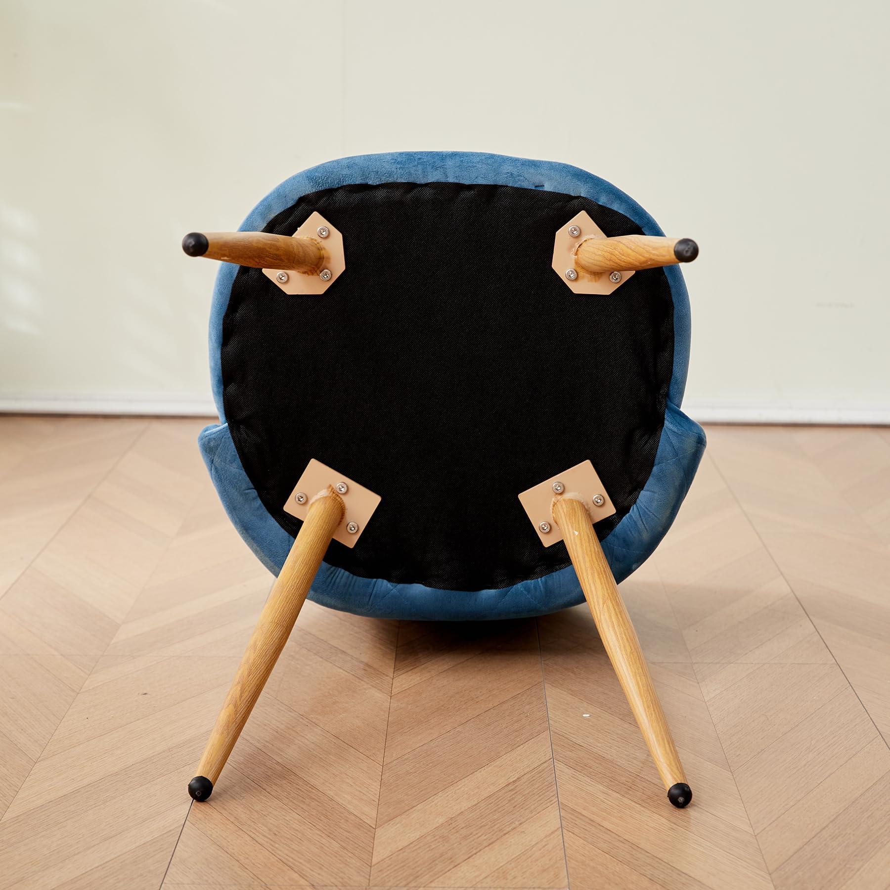 Lot de 4 Chaises de Salle à Manger Rembourrées avec Dossier en Velours Doux et Pieds Réglables en Métal Style Bois (Bleu)