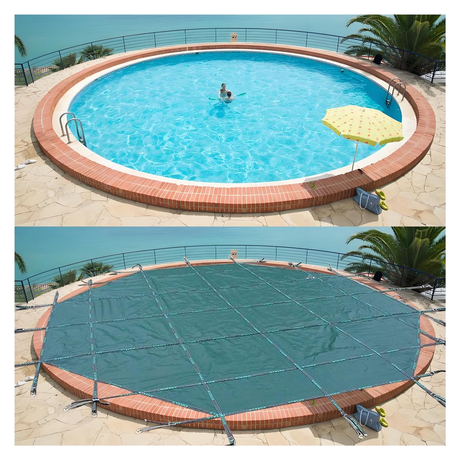Couverture de Piscine Couverture De Sécurité pour Piscine pour Terrasse en Bois Et Sol en Béton, Personnalisable Ronde Protection d'hiver Pliable Et Résistante pour Piscine(Green,7m-23 Foot)