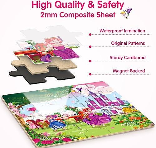 Miniatura 7 de SYNARRY Rompecabezas magnéticos de princesa sirena unicornio para niños pequeños de 3 a 5 años, 20 piezas de rompecabezas de viaje para niños de 4 a