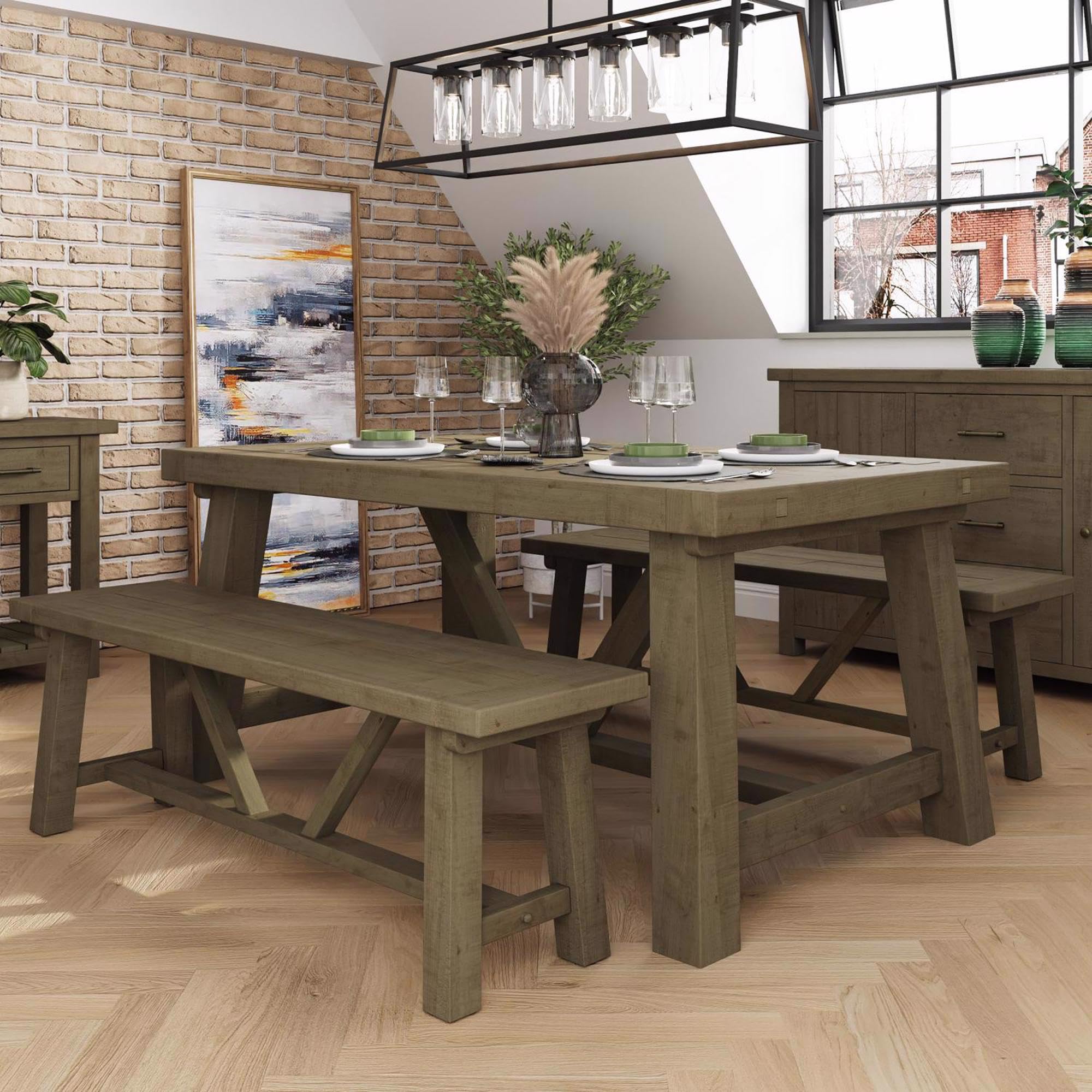 Fwstyle Brown 1.6M Solid Reclaimed Pine 4 Piece Dining Set In