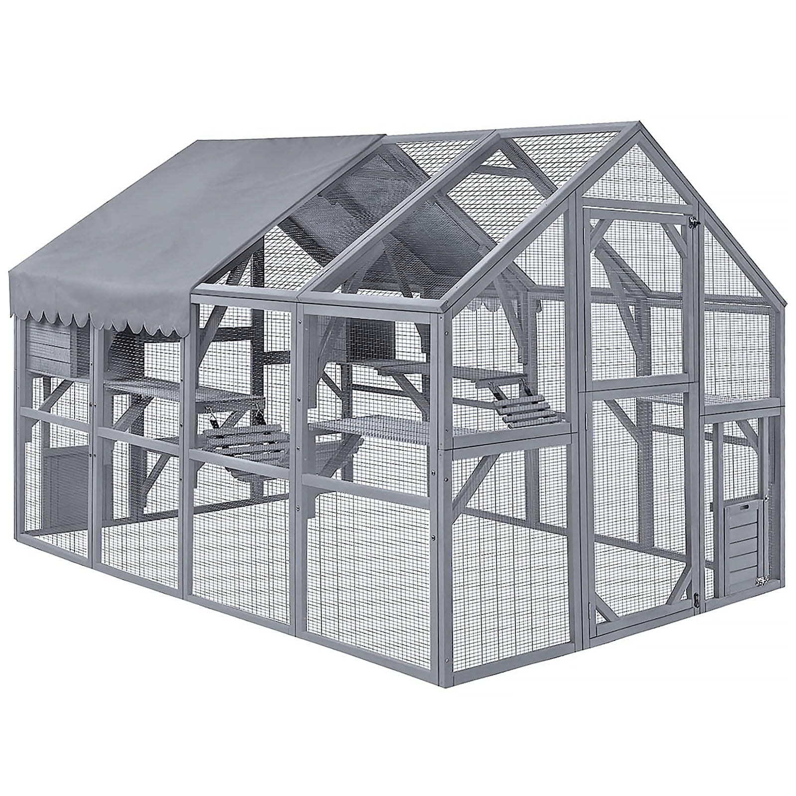 WMK Catio Large Outdoor Cat House, 56.5 ft² Escape-Proof Cat Enclosure with Enter Door, Waterproof Cat Shelter with Bridge & Hammock