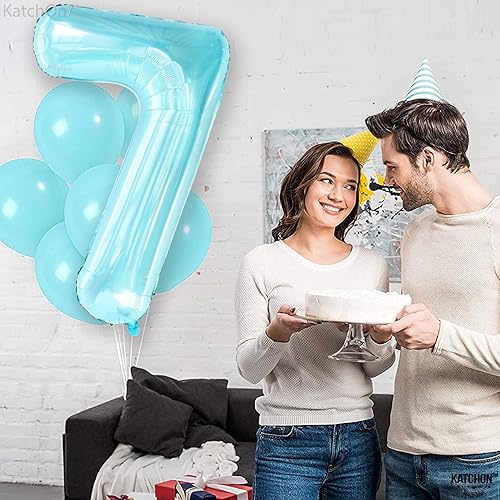 Miniatura 6 de KatchOn, Globo gigante azul claro del número 7 de 40 pulgadas  Globo de 7. cumpleaños para decoraciones de cumpleaños de 7  Globos 7 para cumpleaños