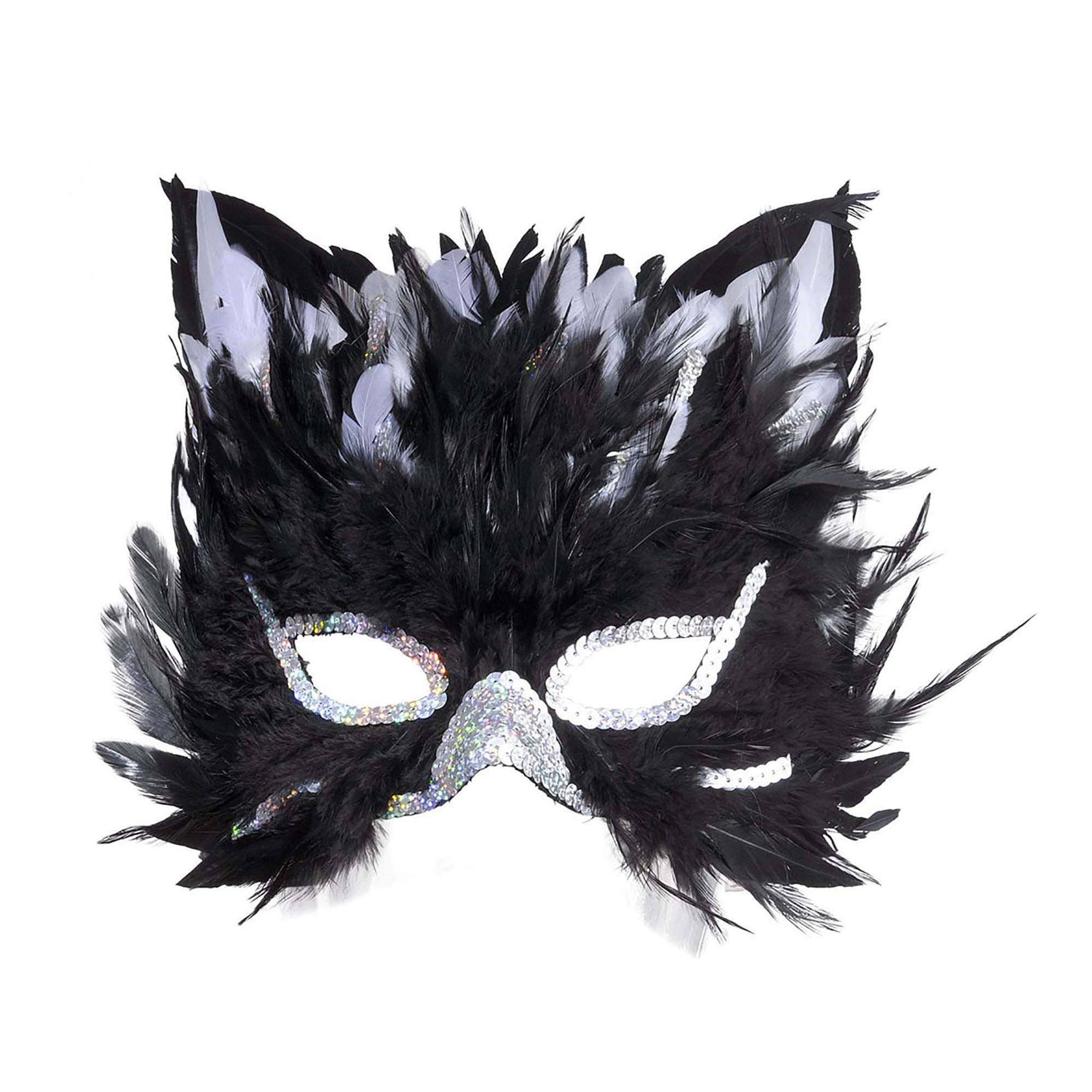 W WIDMANN MILANO Party Fashion 6585C - Federmaske Katze, Tiermaske, Maskenball, Karneval, Mottoparty