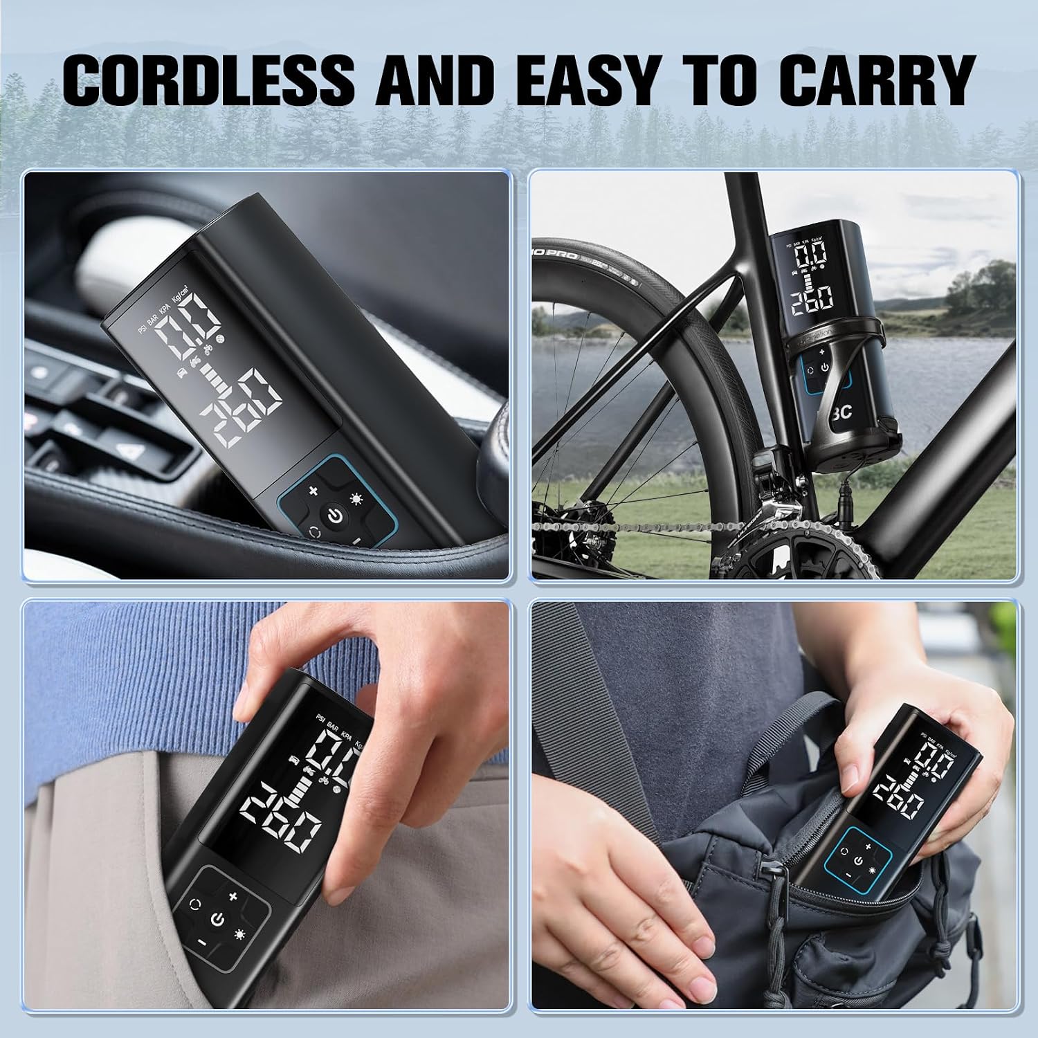 DBC Tire Inflator Portable Air Compressor, 3X Faster Cordless Bike Pump, 20000mAh & 150PSI Portable Air Pump for Car Tires With Digital Dual Values Display for Car, Bike, Motorcycle, Ball