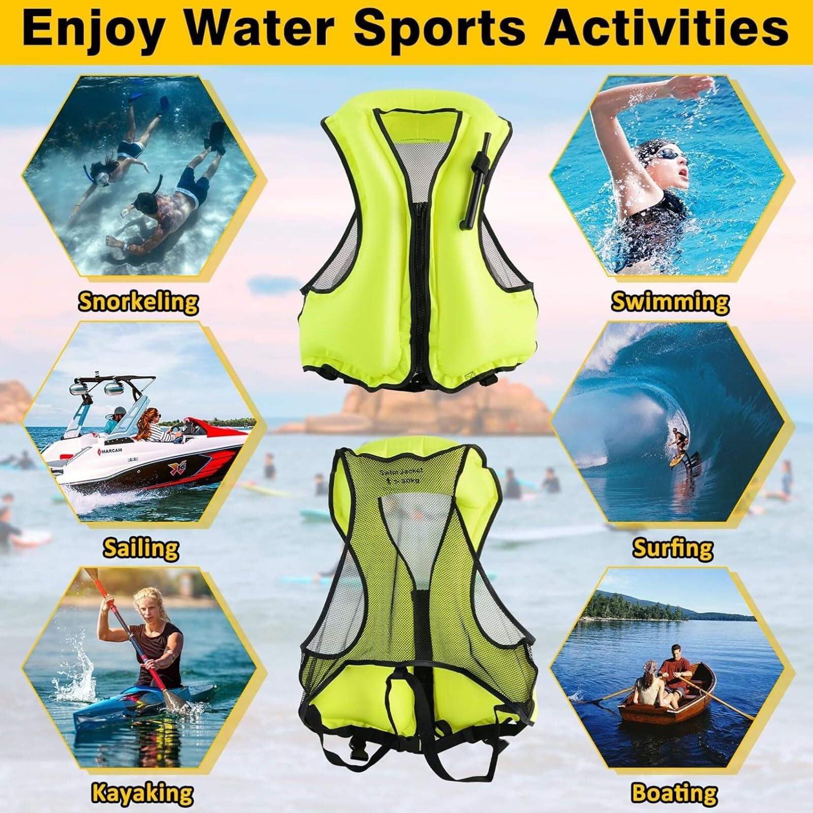 Giacca da Surf Gonfiabile con Cinturino Inguinale for Snorkeling, Canottaggio