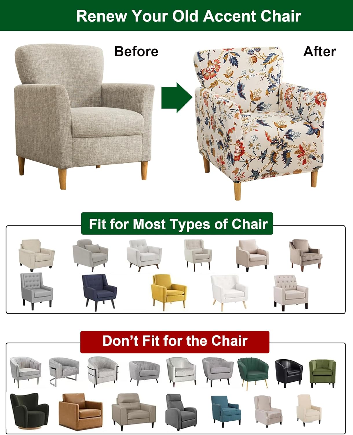 CRFATOP Printed Stretch Chair Slipcovers with Arms for Living Room 1 Piece Accent Chair Covers Soft Banquet Chair Covers Saucer Armchair Furniture Protector Office Reception Reading Sofa,A44