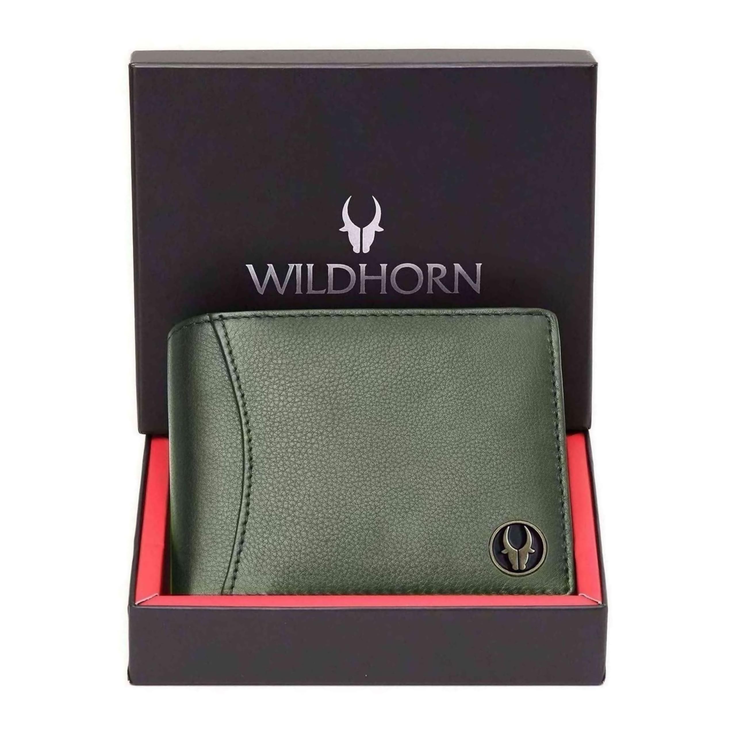 WildHorn RFID Protected Leather Wallet for Men,Green Print