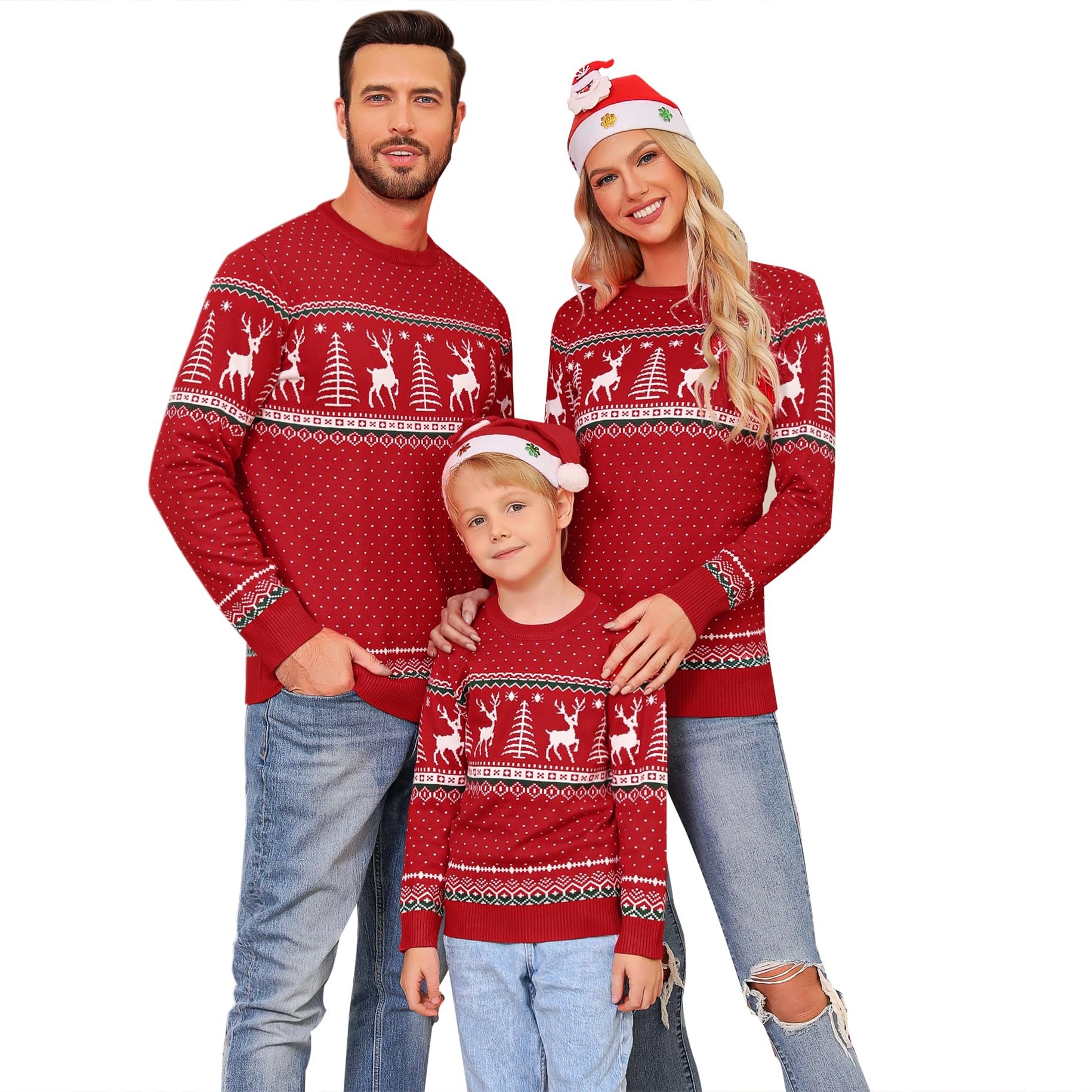 CowastoMens Crewneck Christmas Sweater Family Matching Sets Knitted Sweater Pullover