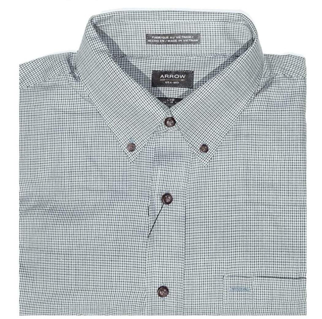 Arrow Mens Classic Fit Cotton Blend Patterned Shirt Large 16-16 1/2 Long Sleeve Blue, Teal