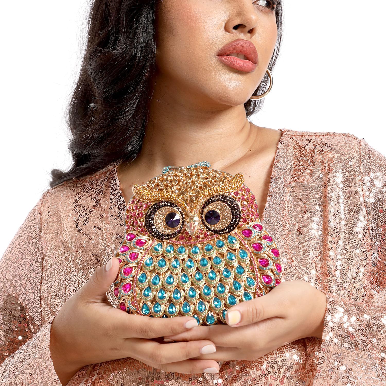 Boutique De FGG Mini Owl Party Crystal Clutch Purses for Women Dressy,Animal Evening Handbags,Prom Rhinestone Clutch Bag