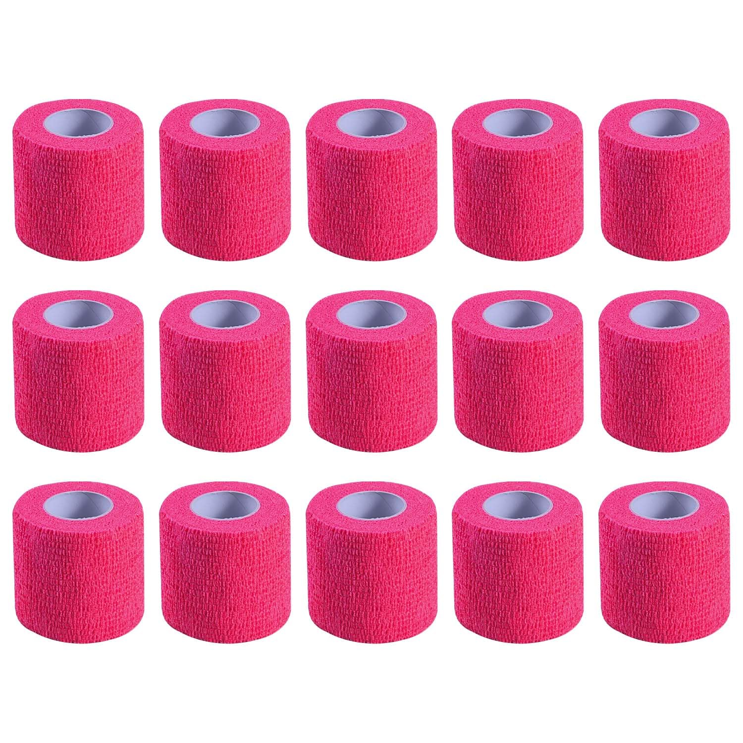 KISEER 15 Pack 2 Inch x 5 Yards Pink Self Adhesive Bandage Breathable Cohesive Bandage Wrap Rolls Elastic Self-Adherent Tape for Stretch Athletic,
