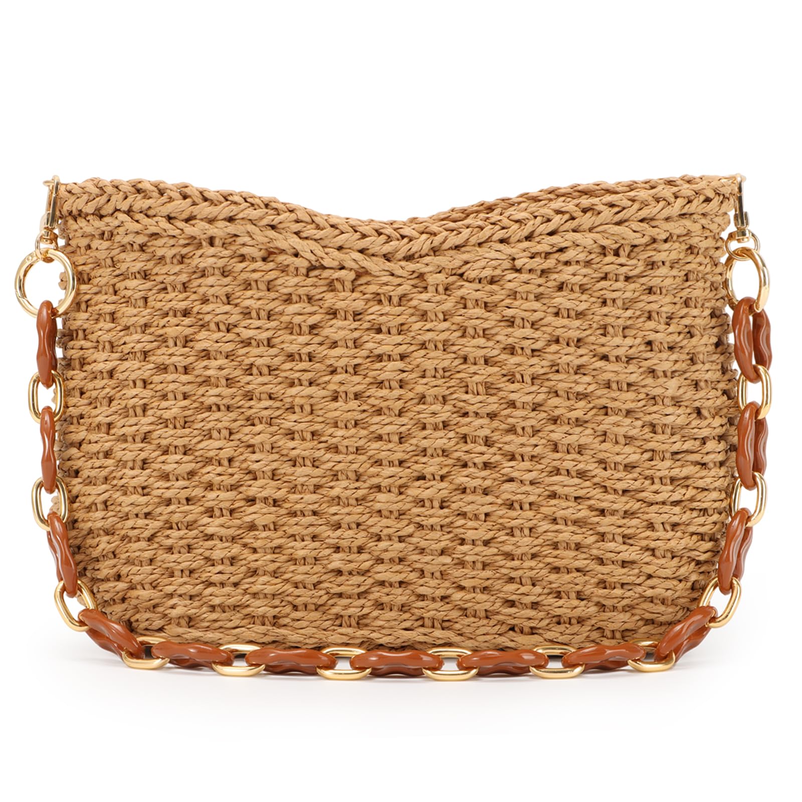 GOKTOW Straw Purse Bag,Woven Handbag,Summer Purse,Raffia Tote CrossBag for Beach Summer Travel,Brown