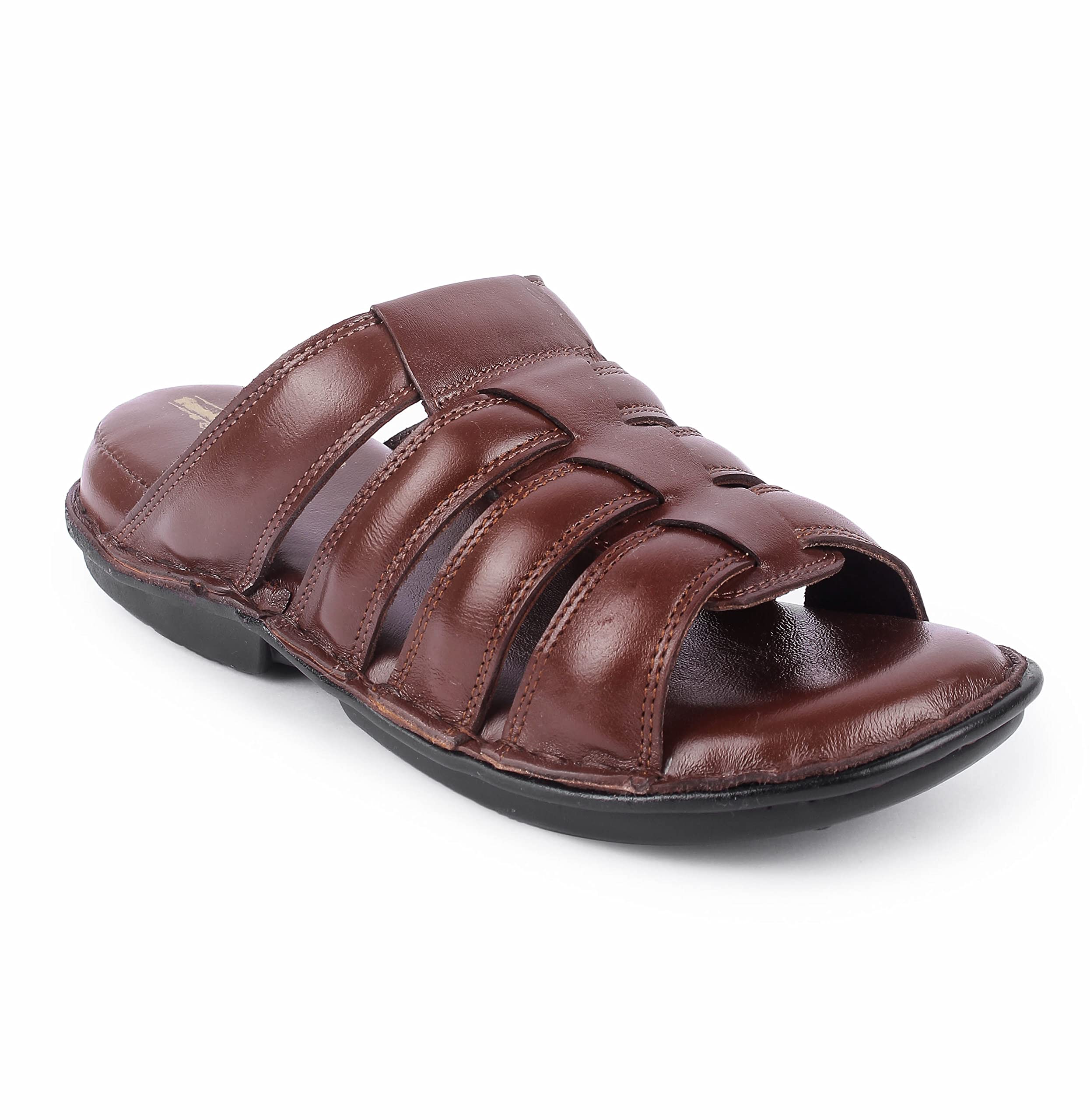 FEATHER LEATHER Mens Genuine Leather Comfortable & Fashionable Flip Flops Sandals & Slippers | Casual Indoor/Outdoor/Chappal (Brown - 8 UK) (B0B9Y8WMVV) Amazon Price History, Amazon Price Tracker