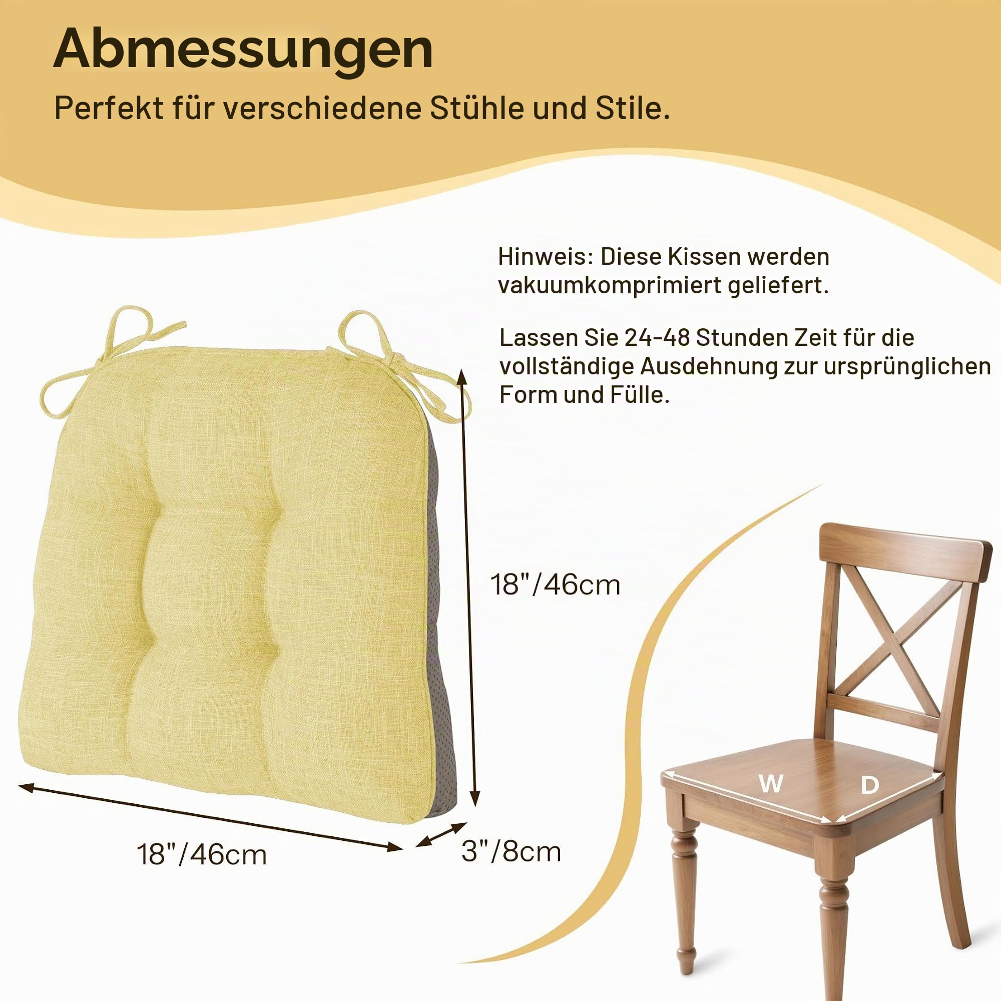 Stuhlkissen für Esszimmerstühle, 45,7 x 45,7 x 7,6 cm, Gelb, 2 Stück