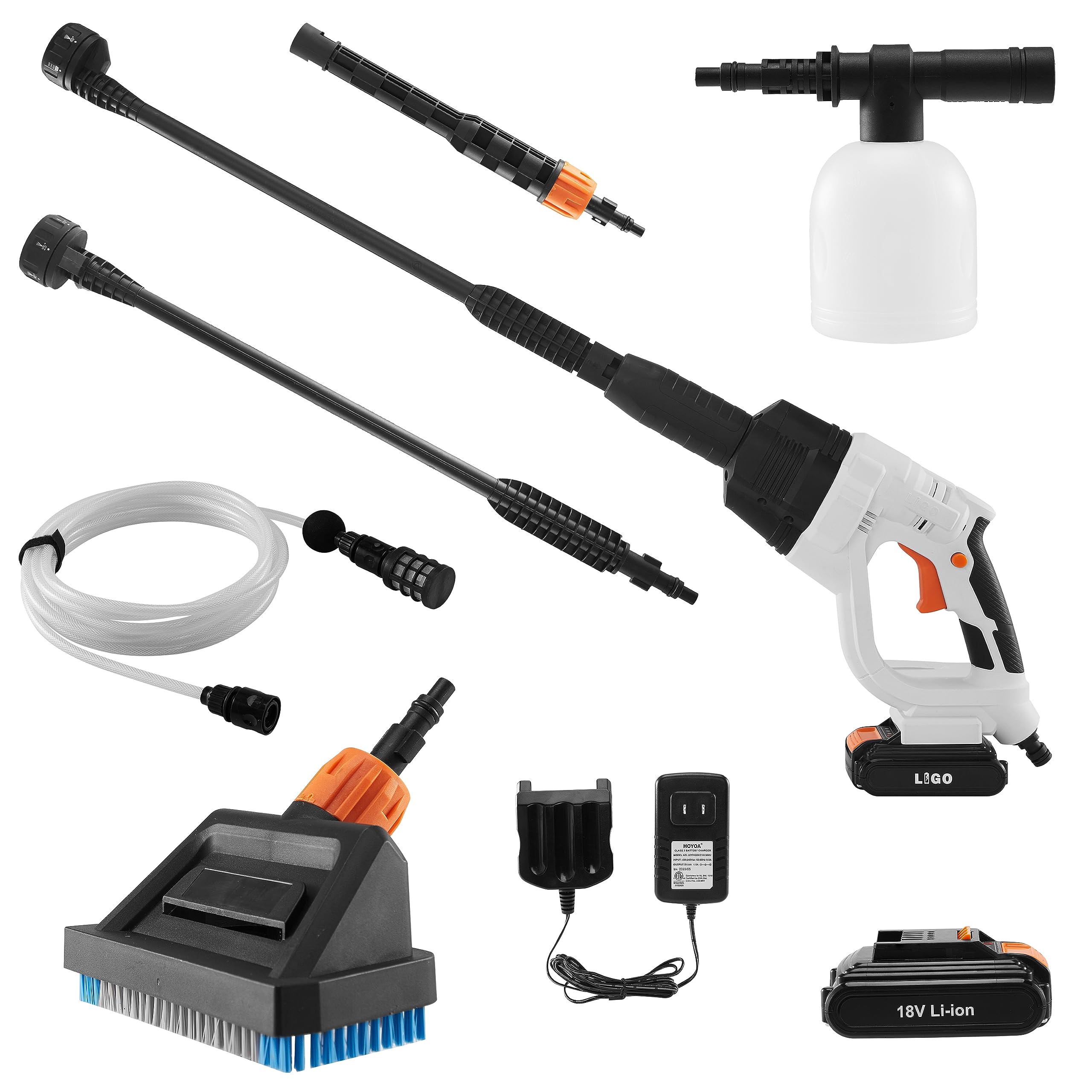 LIGO20V Cordless High Pressure Washer Portable Power Cleaner, Foam Cannon, Suitable for Car Washing & Surface Cleaning Including 2.0Ah Battery&Charger w/ 5 Accessories, 6 in 1 Nozzle