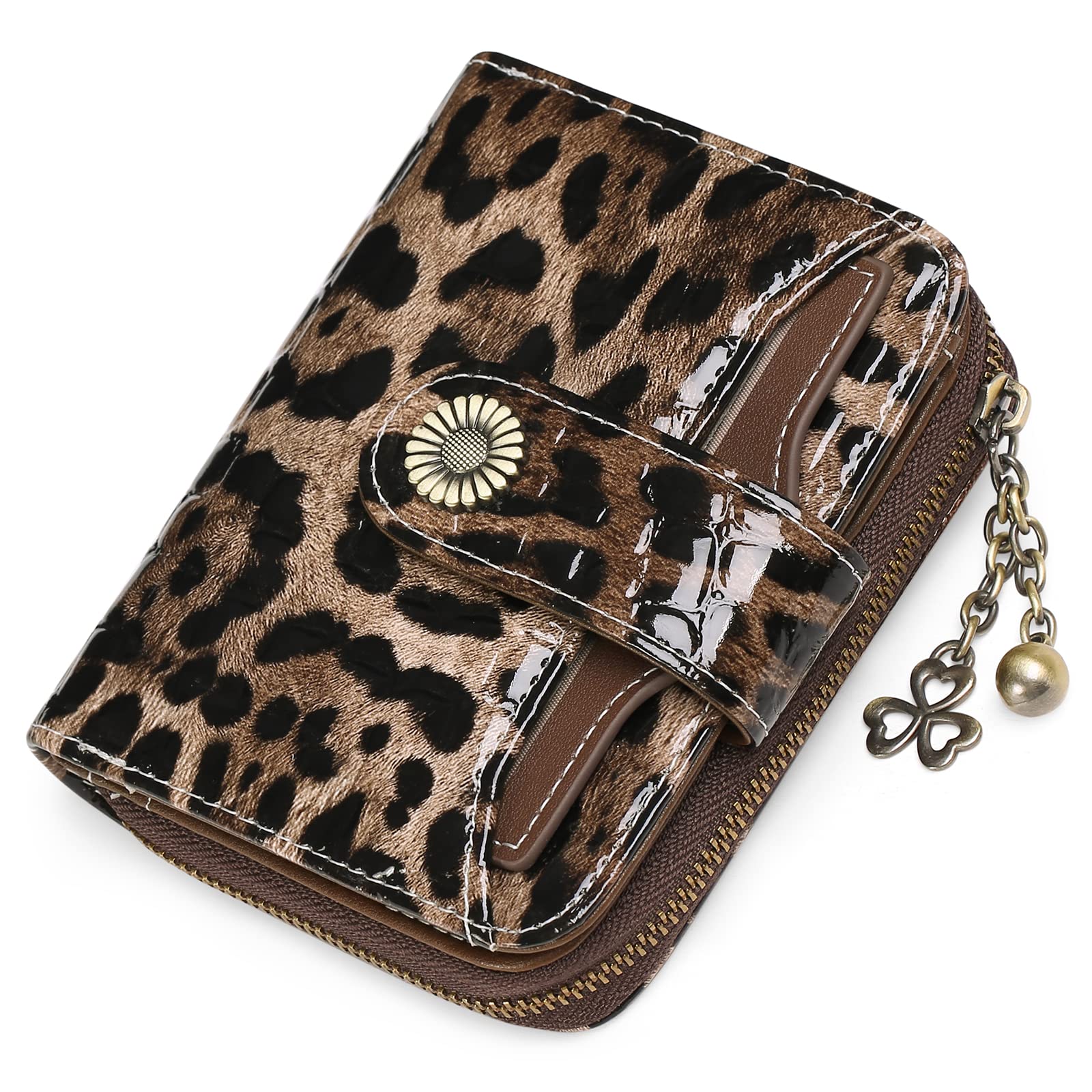 SENDEFNWomen's Small Wallet, Women's Genuine Leather, with Coin Compartment, Small Zip, Wallet, Card Holder with RFID Blocker, Cj-leopard black, 3 US