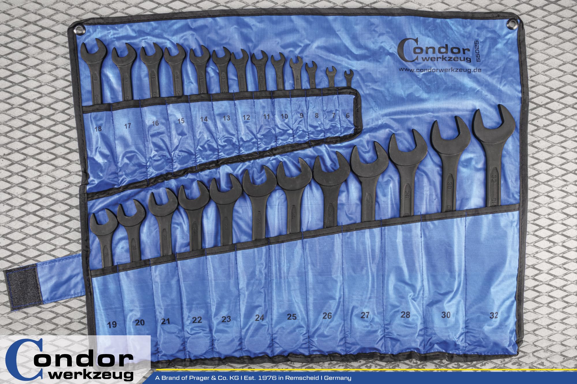 CONDOR Werkzeug 55025 | Juego de llaves combinadas | 25 piezas | 6-32 mm | acero cromo vanadio negro mate | Juego de llaves combinadas de carraca profesional para taller y bricolaje