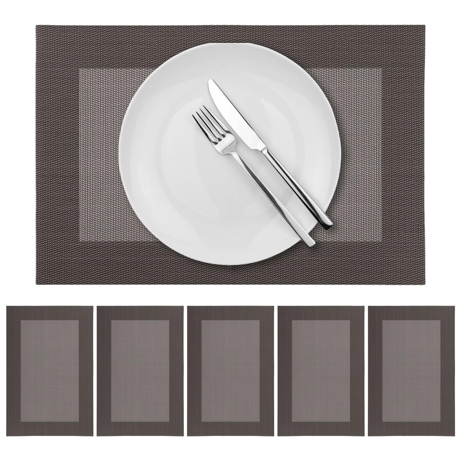 marysgift Black Placemats Elegant Place Mat Heat Resistant Set of 6 Vinyl Washable and Wipeable for Dining Table Restaurant Wedding 17.7" x 11.8" (45cm x 30cm),Black