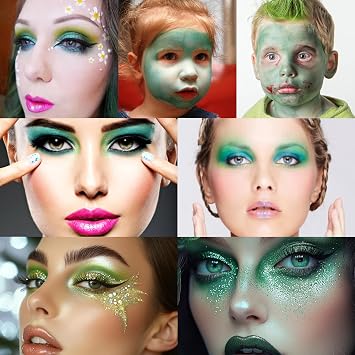 St Patricks Day Accessories 16 Colors Green Glitter Matte Eyeshadow Makeup Palette, Forest Green Yellow Colorful Eye Shadow Plattet for Witch Cosplay Halloween SFX Makeup