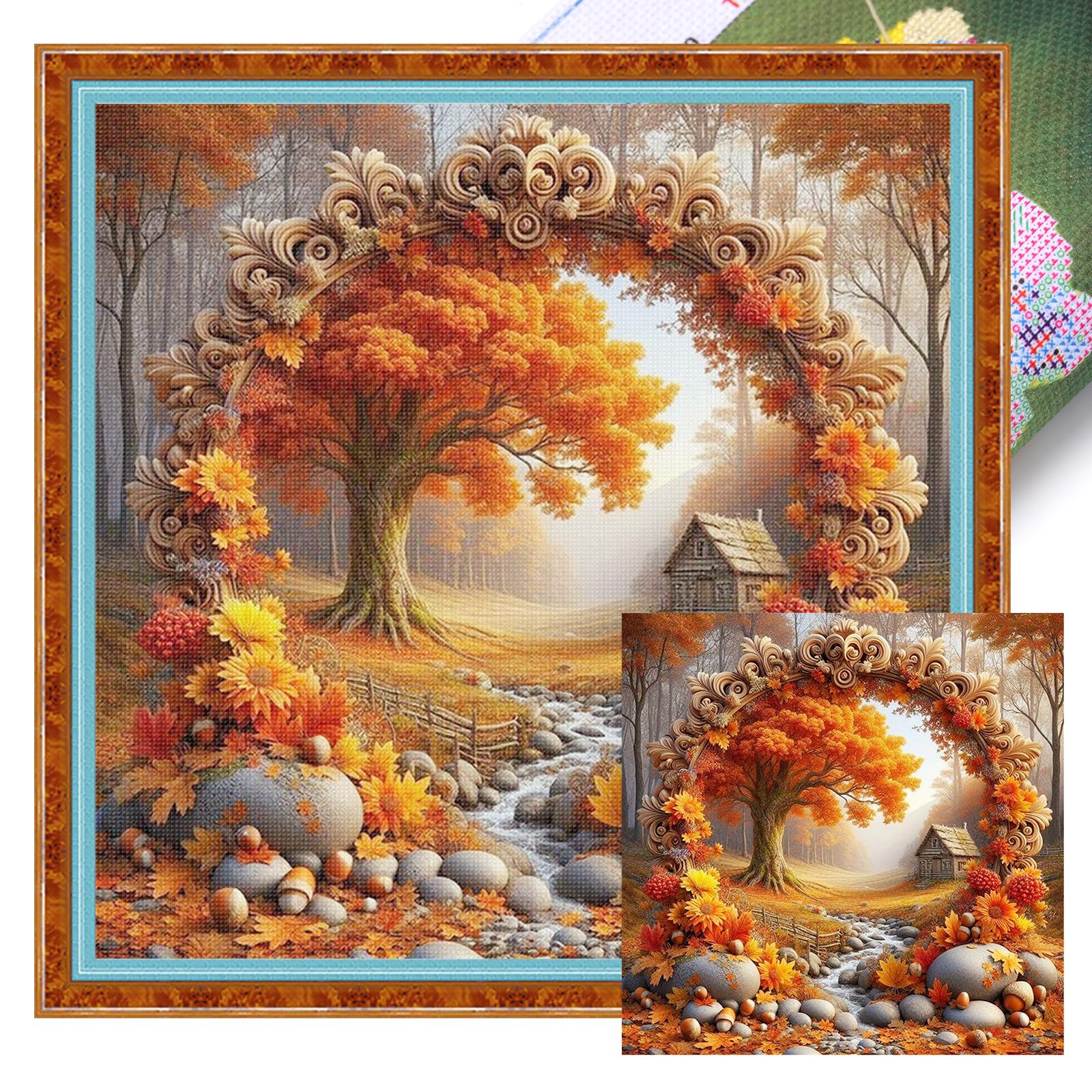 Autumn Arch Full 14CT DIY Cross Stitch Kits for Beginners Adults Home